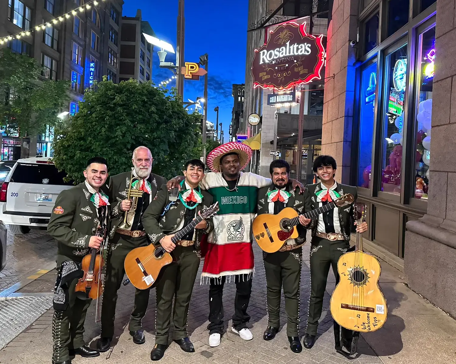Mariachi Mendez STL with a guest in downtown St. Louis